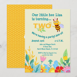 Baby Girl 2. Geburtstag kleines BienenParty Einladung
