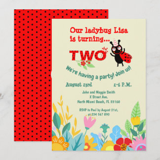 Baby Girl 2. Geburtstag Ladybug Party Einladung