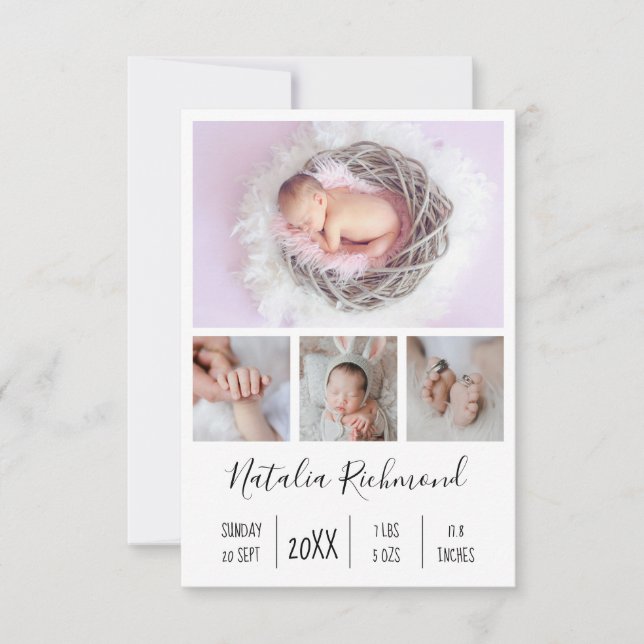 Baby Girl 4 Foto Geburtserklärung Vielen Dank Dankeskarte (Vorderseite)