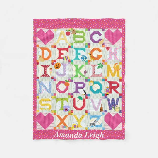 Baby Girl Alphabet Quilt Design Fleecedecke (Vorderseite)