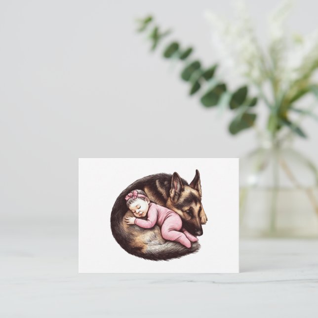 Baby Girl and German Shepherd Mitteilungskarte (Stehend Vorderseite)