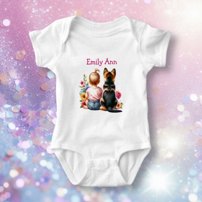 Baby Girl and German Shepherd Personalisiert Strampler (Von Creator hochgeladen)