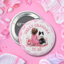 Baby Girl and her Dog Great Grandma Baby Shower Button