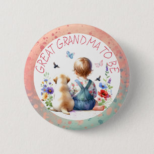 Baby Girl and Puppy Baby Dusche Großes Oma Button