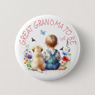 Baby Girl and Puppy Baby Dusche Großes Oma Button