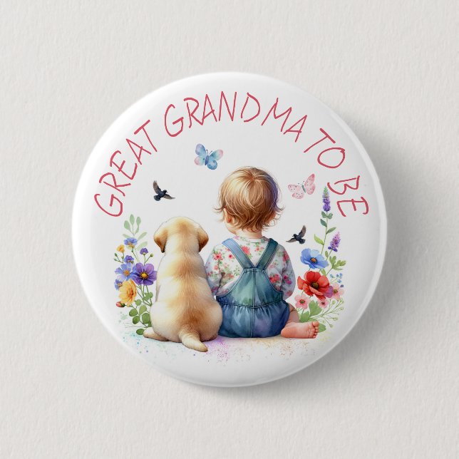 Baby Girl and Puppy Baby Dusche Großes Oma Button (Vorderseite)