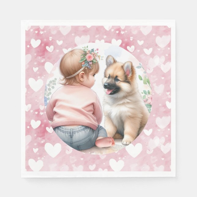 Baby Girl and Puppy Pink Baby Dusche Serviette (Vorderseite)