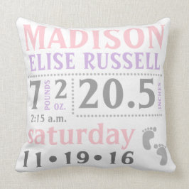 Baby Girl Announcement Kissen, rosa, lila, grau Kissen