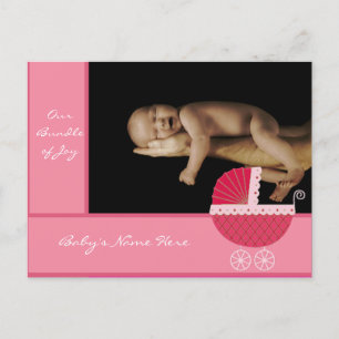 Baby Girl Announcement - Pink Baby Buggy Ankündigungspostkarte