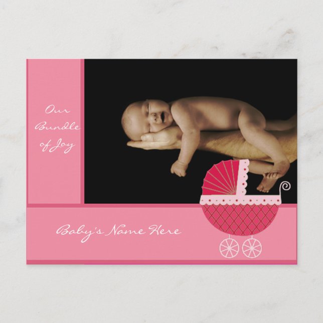 Baby Girl Announcement - Pink Baby Buggy Ankündigungspostkarte (Vorderseite)
