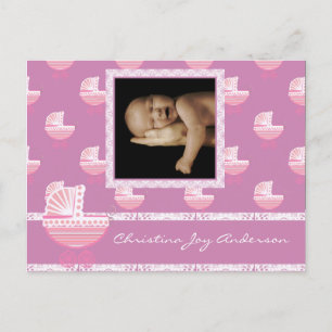 Baby Girl Announcement - Pink Baby Buggy Ankündigungspostkarte