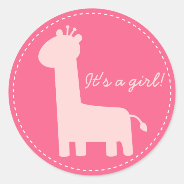 Baby Girl Announcement - Pink-Giraffe-Silhouette Runder Aufkleber (Vorderseite)