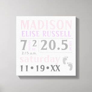 Baby Girl Announcement, pink, lila, grau Leinwanddruck