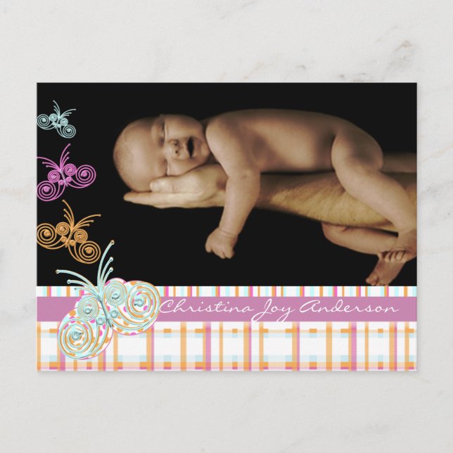 Baby Girl Announcement - Schmetterlinge Ankündigungspostkarte (Vorderseite)