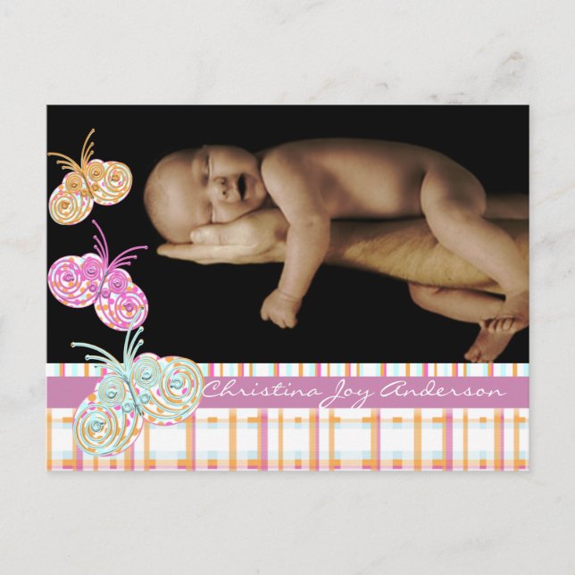 Baby Girl Announcement - Schmetterlinge Ankündigungspostkarte (Vorderseite)