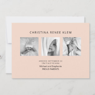 Baby Girl B/W Foto Collage Modern Peach Birth Ankündigung