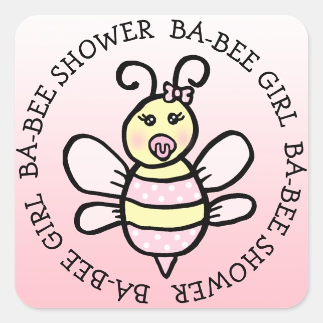 Baby Girl Ba-Bee-Dusche Quadratischer Aufkleber (Vorderseite)
