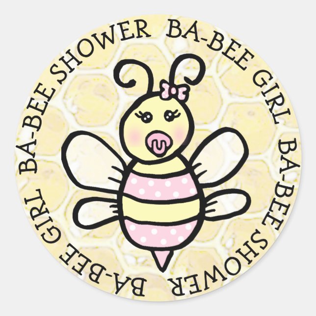 Baby Girl Ba-Bee-Dusche Runder Aufkleber (Vorderseite)