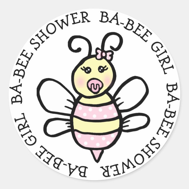 Baby Girl Ba-Bee-Dusche Runder Aufkleber (Vorderseite)