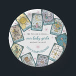 Baby Girl Baby Shower Tarot Cards Pappteller<br><div class="desc">Add a mystical touch to your baby shower with these baby girl tarot card paper plates, featuring hand-drawn illustrations inspired by tarot cards with a sweet baby theme. The design includes the phrase “The future is clear, our baby girl's arrival is near, ” and can be fully personalized with the...</div>