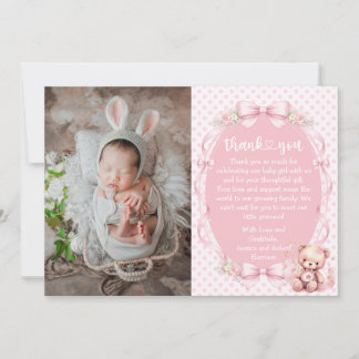 Baby Girl Baby Shower Thank You Card with Photo Dankeskarte