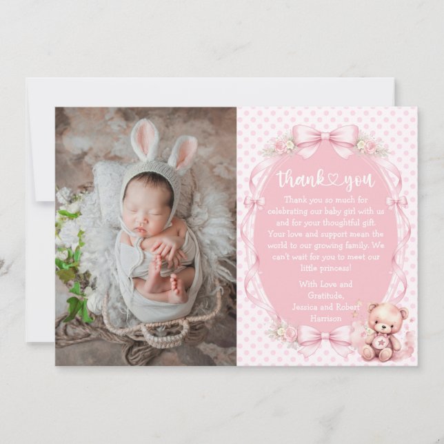 Baby Girl Baby Shower Thank You Card with Photo Dankeskarte (Vorderseite)