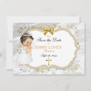 Baby Girl Baptisse Rett Date White Gold Cross Save The Date