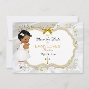 Baby Girl Baptisse Rett Date White Gold Cross Save The Date