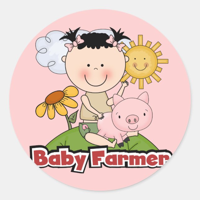 Baby Girl Bauer mit Pig T - Shirt und Geschenken Runder Aufkleber (Vorderseite)