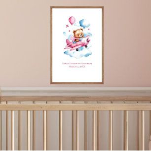 Baby Girl Bear Flying Kinderzimmer Wall Art Poster