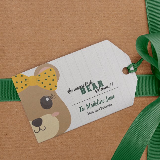 Baby Girl Bear Green & Gold Geschenkanhänger (Von Creator hochgeladen)