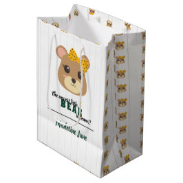 Baby Girl Bear Green & Gold Mittlere Geschenktüte