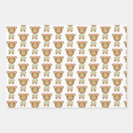 Baby Girl Bear mit Balloons Geschenkpapier Set