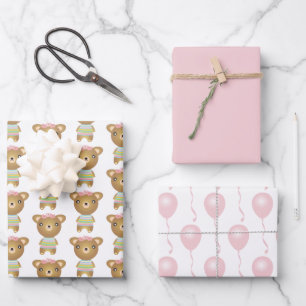 Baby Girl Bear mit Balloons Geschenkpapier Set