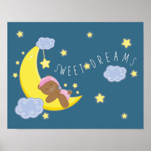 Baby Girl Bear Moon Celestis Kinderzimmer Print Poster