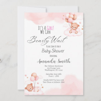 Baby Girl Bearly Wait Baby Shower Einladung