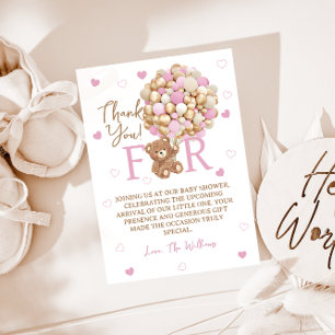 Baby Girl Bearly wait rosa Luftballons Baby-Party Dankeskarte