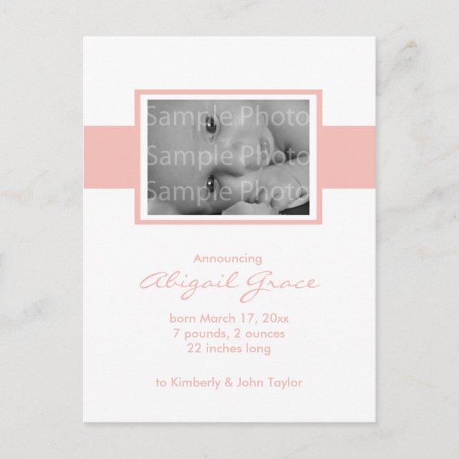 Baby Girl Birth Ankündigung (Vorderseite)
