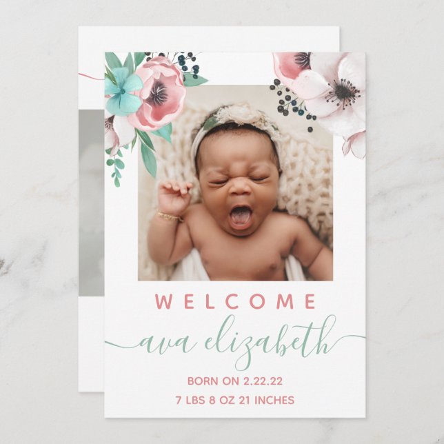 Baby Girl Birth Ankündigung (Vorne/Hinten)