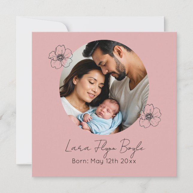 "Baby Girl Birth Announcement Card Pink Heart" Einladung (Vorderseite)
