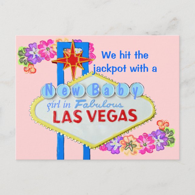 Baby Girl Birth Announcement Las Vegas Ankündigungspostkarte (Vorderseite)