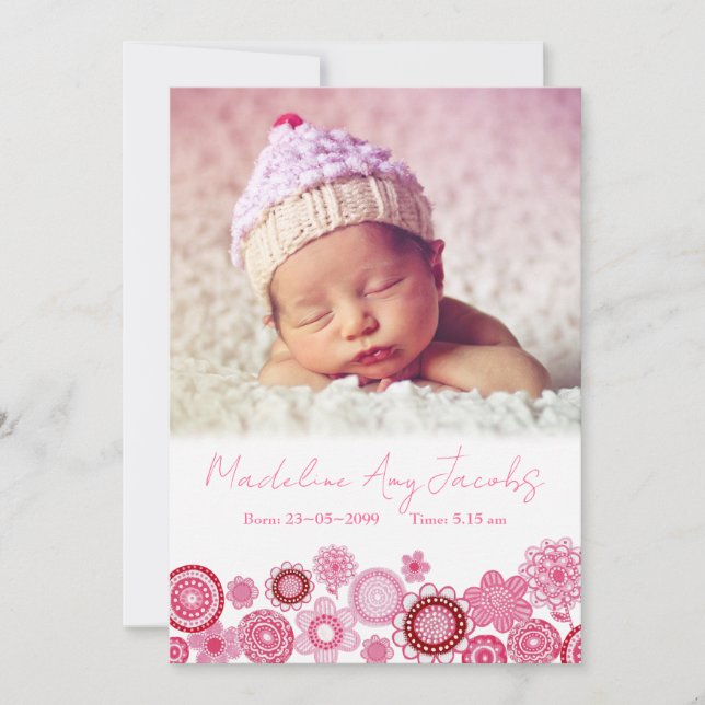 Baby Girl Birth Announcement Photo Digital Image Ankündigung (Vorderseite)