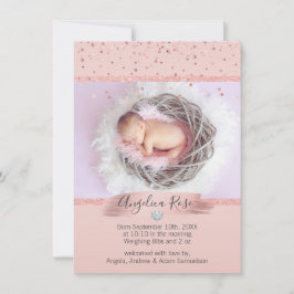 Baby Girl Birth Announcement Pink Rose | FOTO Ankündigung