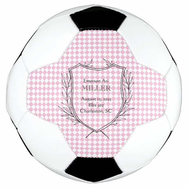 Baby Girl Birth Announcement Sports Pink White Fußball (Vorderseite)