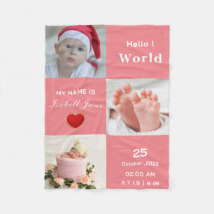 Baby Girl Birth Stat Ankündigung Foto Fleecedecke