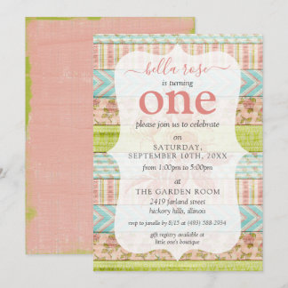 Baby Girl Birthday Shabby Rose Hütte Custom Age Einladung
