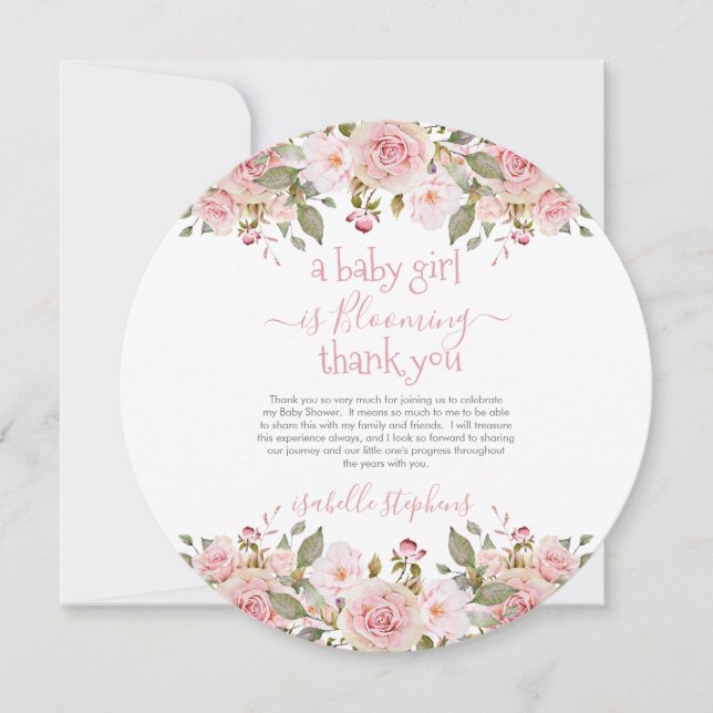 Baby Girl blüht Blumenspülung Danke Einladung (Vorderseite)