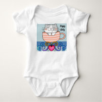 Baby Girl Bodysuit mit lächelnder Katze im Cup