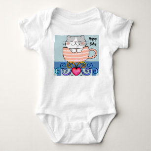 Baby Girl Bodysuit mit lächelnder Katze im Cup Strampler
