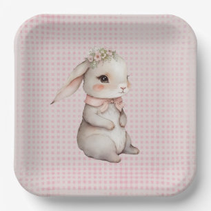 Baby Girl Boho Bunny on Gingham Pappteller